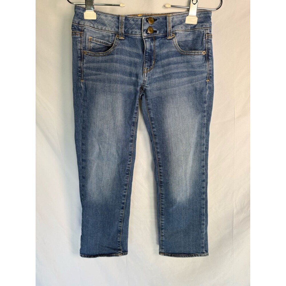 American Eagle Artist Crop Stretch Jeans Size 4 Medium Wash Denim Low Rise